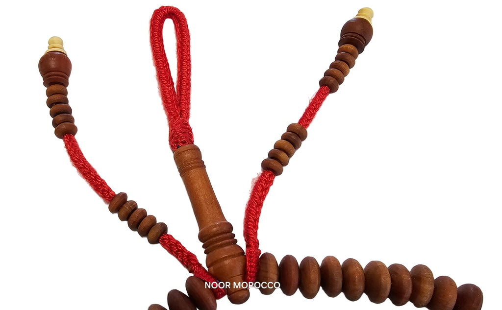 Rare Handmade Moroccan Tasbih – 100 Beads in Jujube Wood RED CORD | $130 USD (Different Colors Available) – Free Shipping