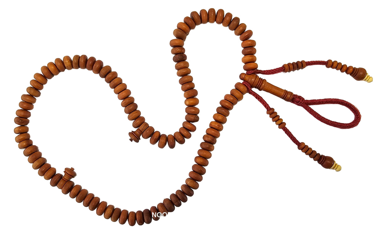 Rare Handmade Moroccan Tasbih – 100 Beads in Jujube Wood BURGUNDY CORD | $130 USD (Colors Available)– Free Shipping