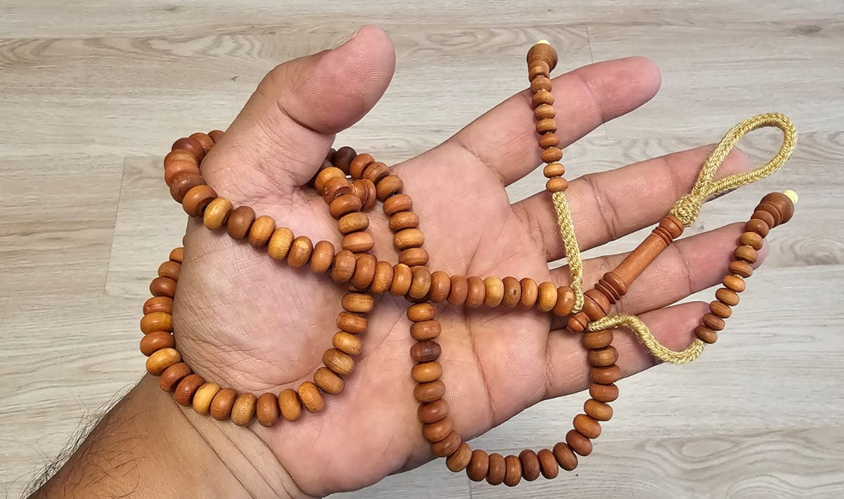 Rare Handmade Moroccan Tasbih – 100 Beads in Jujube Wood GOLDEN CORD | $130 USD (Different Colors Available) – Free Shipping