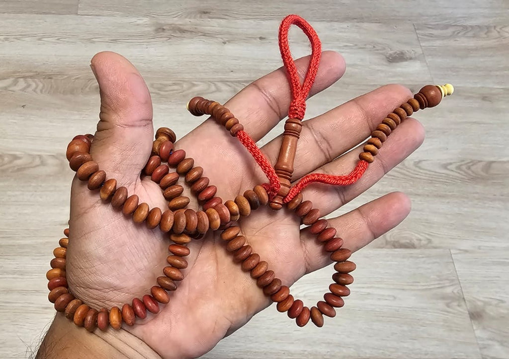 Rare Handmade Moroccan Tasbih – 100 Beads in Jujube Wood RED CORD | $130 USD (Different Colors Available) – Free Shipping